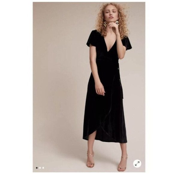 BHLDN Thrive Velvet Wrap Dress Size XL NWT MIDI Velour Flutter‎ Sleeve - Picture 3 of 13